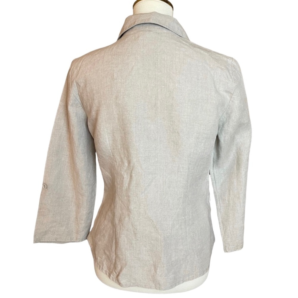 Tweeds Beige Taupe 100% Linen Embroidered Button Down Shirt - Size Medium - Picture 5 of 8